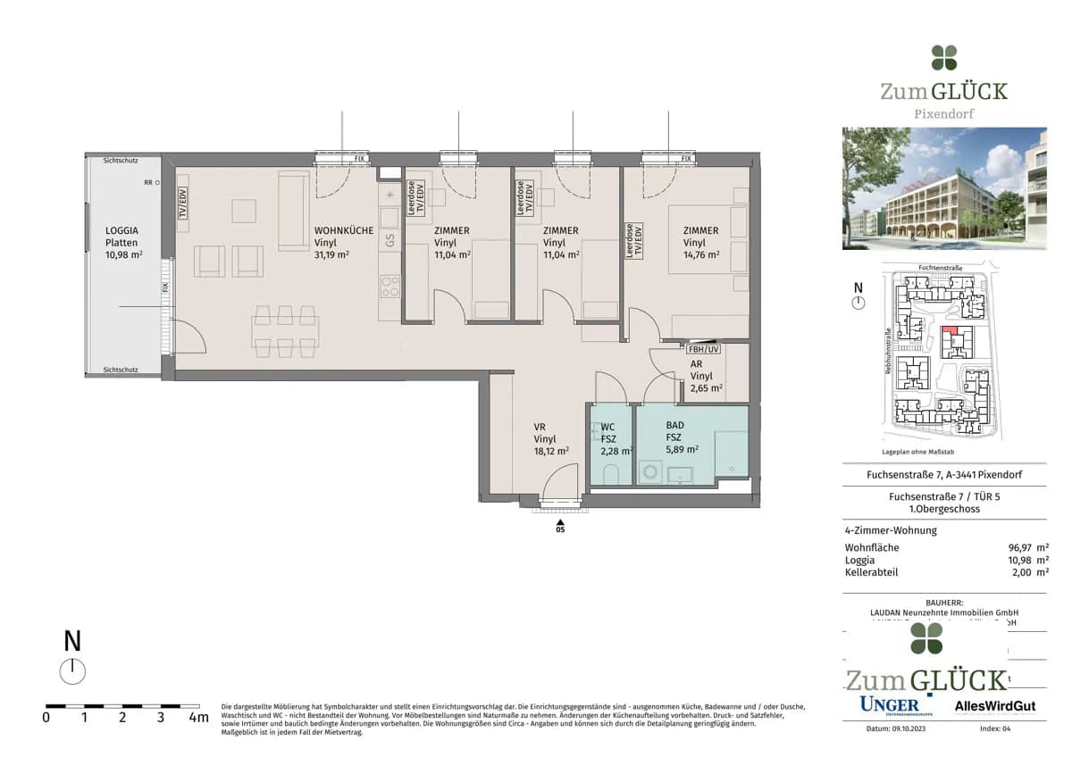 4-Zimmer-Wohnung mieten in Tulln – 96,96 m², € 1.365 – Bild 14 von 14