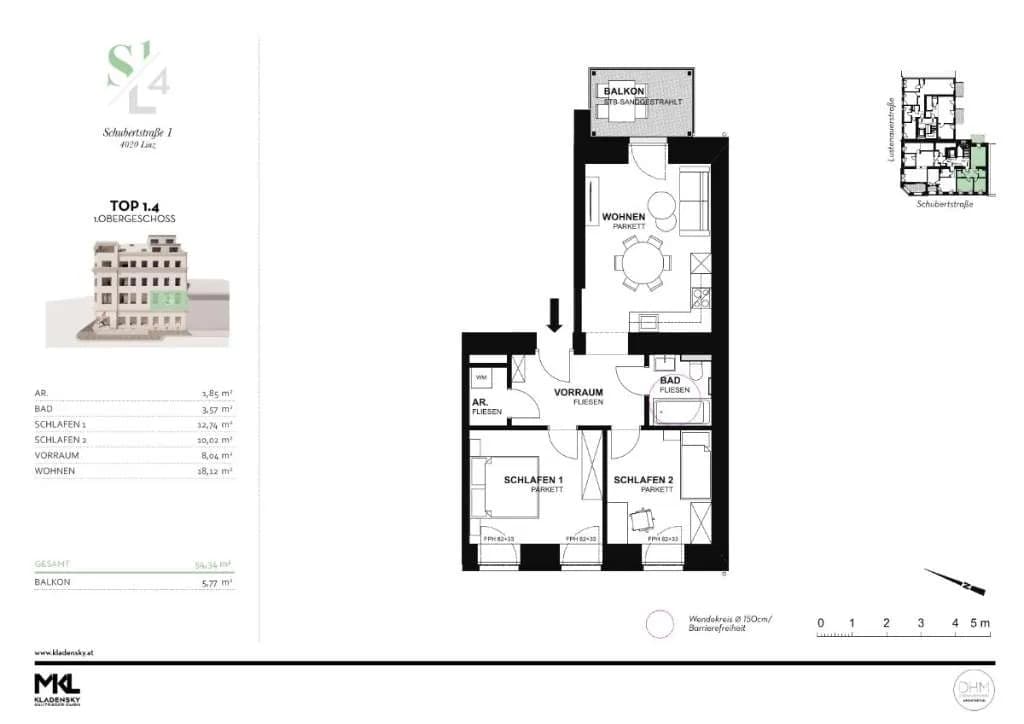 3-Zimmer-Wohnung kaufen in Linz – 54,34 m², € 385.000 – Bild 2 von 4