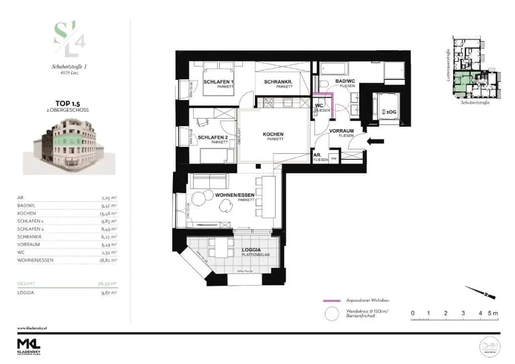 3-Zimmer-Wohnung kaufen in Linz – 76,39 m², € 552.000 – Bild 2 von 4