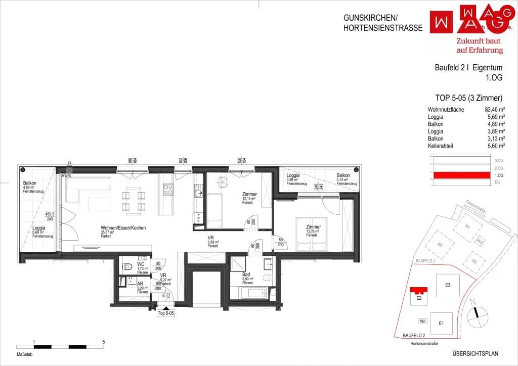 3-Zimmer-Wohnung kaufen in Wels-Land – 83,46 m², € 354.000 – Bild 5 von 6
