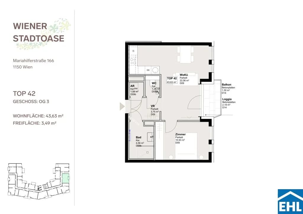 2-Zimmer-Wohnung mieten in Wien – 43,63 m², € 1.080 – Bild 13 von 13