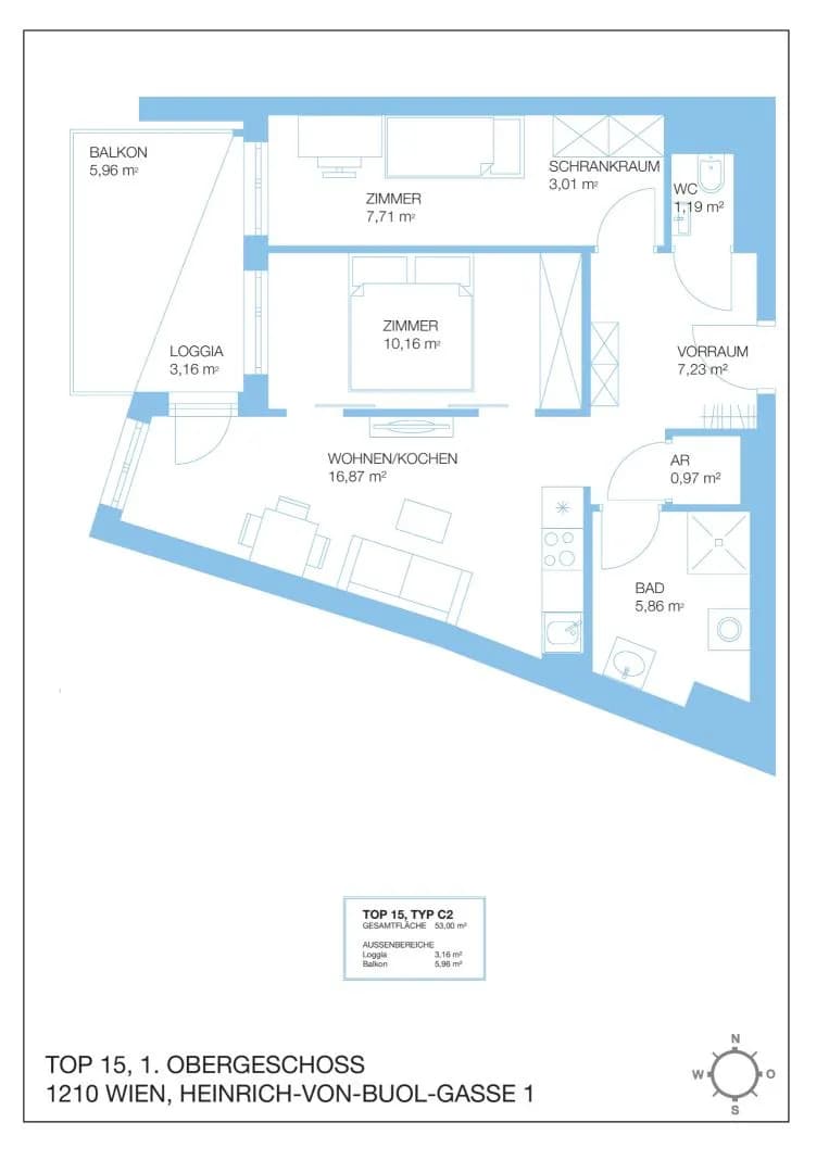 2-Zimmer-Wohnung mieten in Wien – 53 m², € 949 – Bild 10 von 12