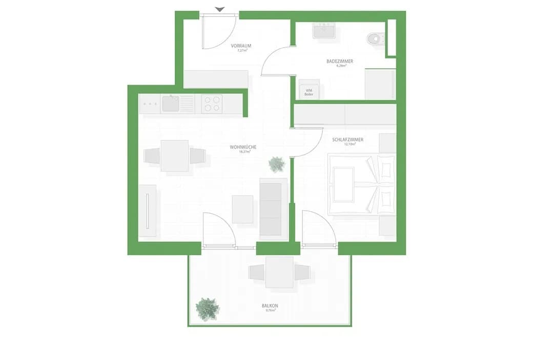 2-Zimmer-Wohnung mieten in Graz – 44,23 m², € 661 – Bild 2 von 13