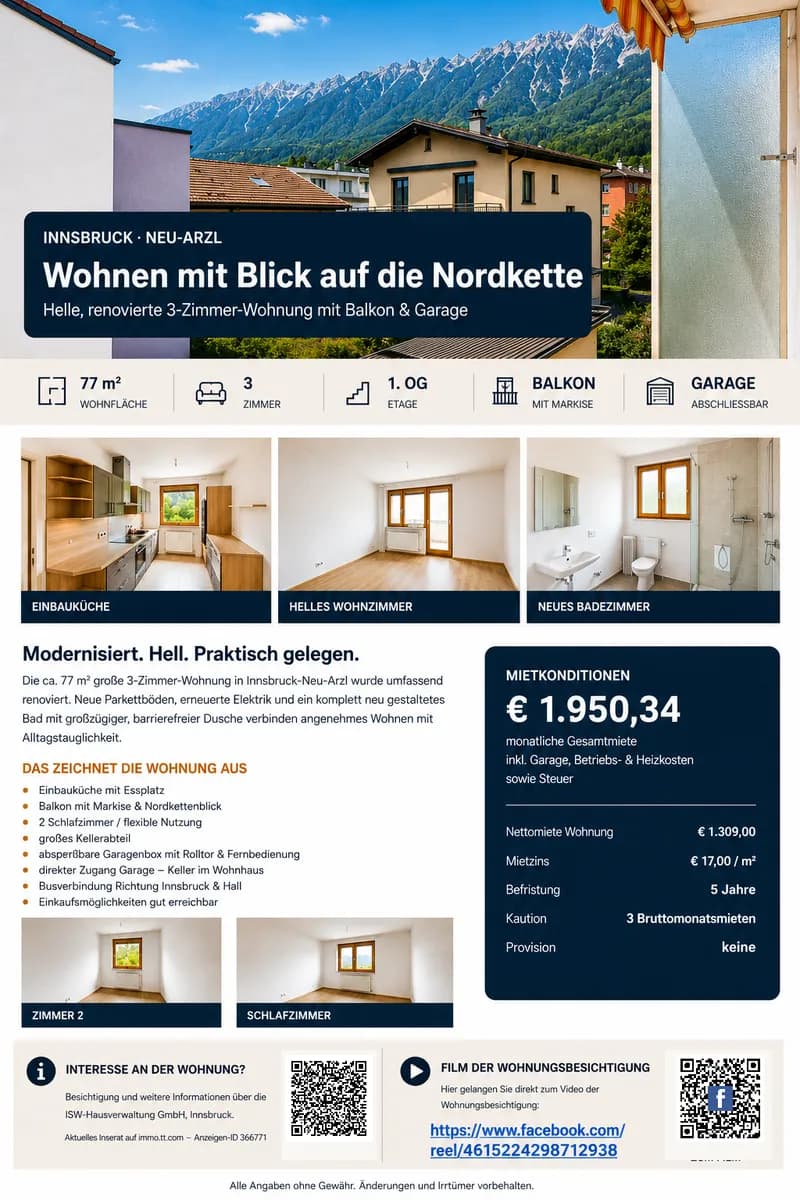 3-Zimmer-Wohnung mieten in Innsbruck – 77 m², € 1.950 – Bild 2 von 11