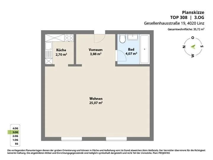 1-Zimmer-Wohnung mieten in Linz – 36 m², € 595 – Bild 8 von 8