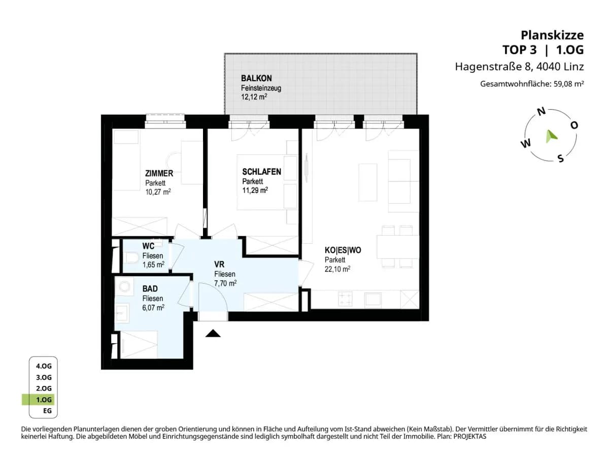 3-Zimmer-Wohnung mieten in Linz – 59,08 m², € 1.250 – Bild 14 von 14