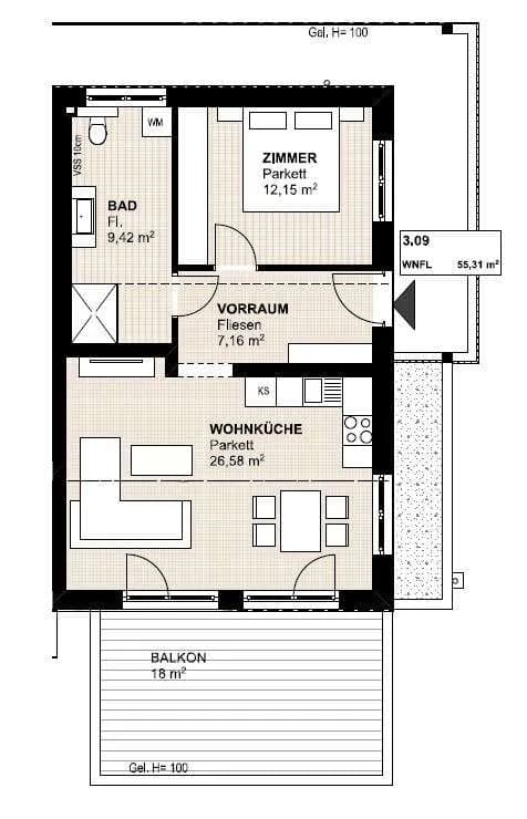 2-Zimmer-Wohnung kaufen in Südoststeiermark – 55,31 m², € 256.265 – Bild 6 von 6