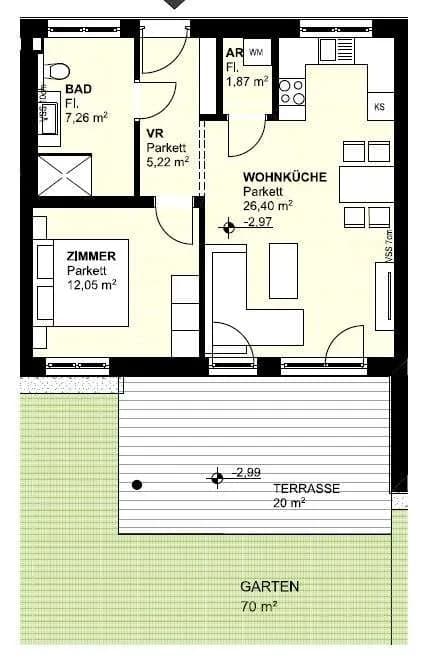 2-Zimmer-Wohnung kaufen in Südoststeiermark – 52,83 m², € 242.195 – Bild 6 von 6