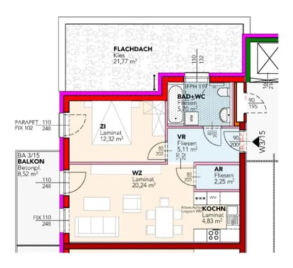 2-Zimmer-Wohnung mieten in Mistelbach – 50,45 m², € 603 – Bild 2 von 2