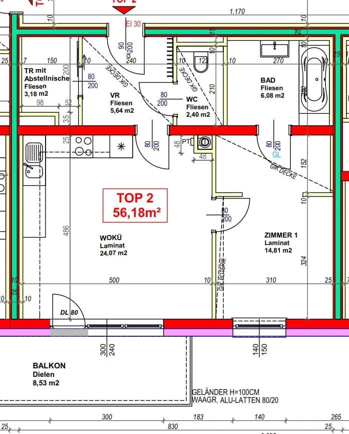 2-Zimmer-Wohnung mieten in Lilienfeld – 56,18 m², € 592 – Bild 2 von 4