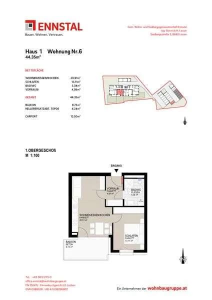 2-Zimmer-Wohnung mieten in Leoben – 44,35 m², € 633 – Bild 2 von 2
