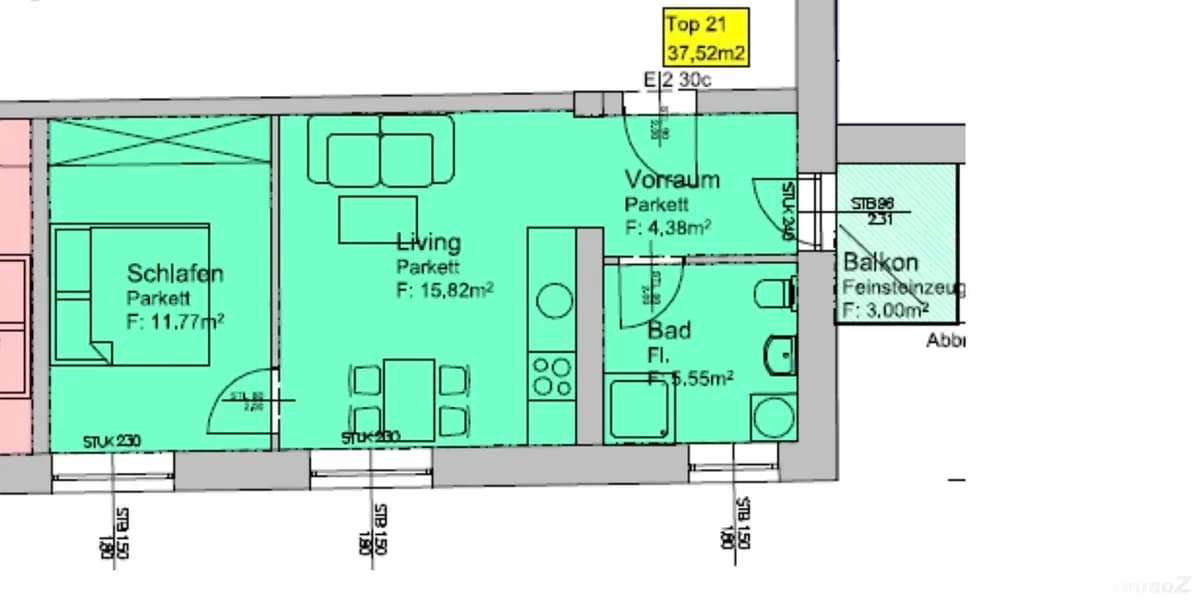 2-Zimmer-Wohnung mieten in Graz – 37,52 m², € 492