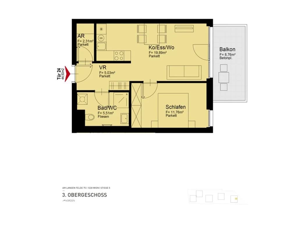 2-Zimmer-Wohnung mieten in Wien – 45 m², € 906 – Bild 11 von 11