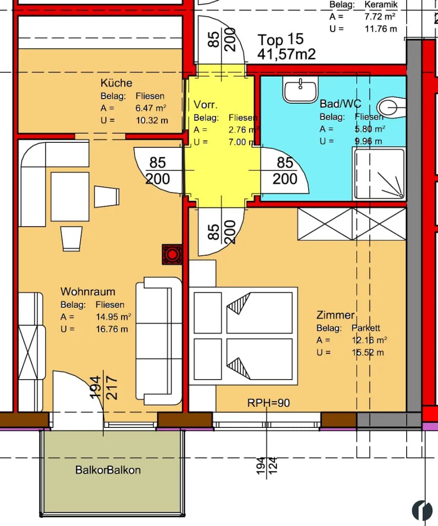 2-Zimmer-Wohnung mieten in Tulln – 41,57 m², € 630 – Bild 7 von 8