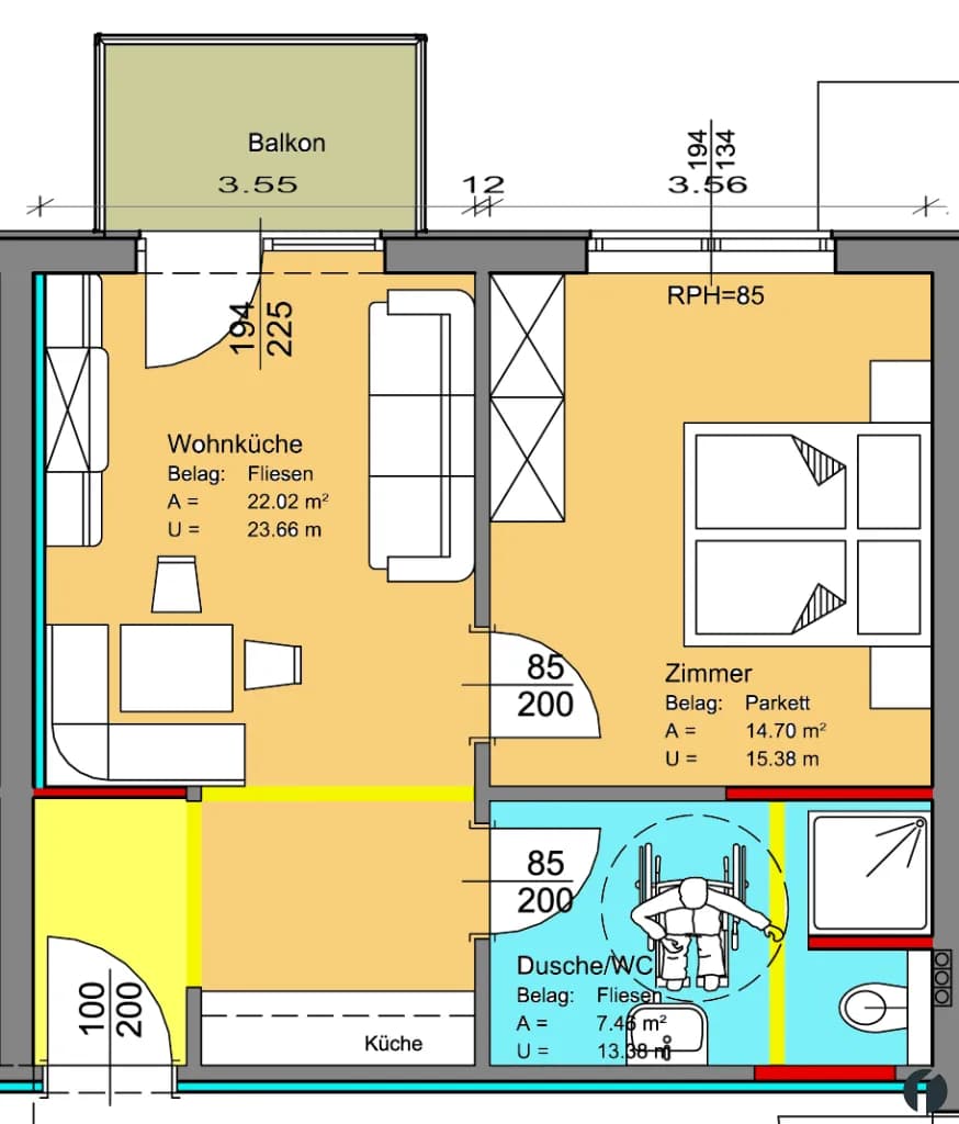 2-Zimmer-Wohnung mieten in Tulln – 44,18 m², € 670 – Bild 7 von 8