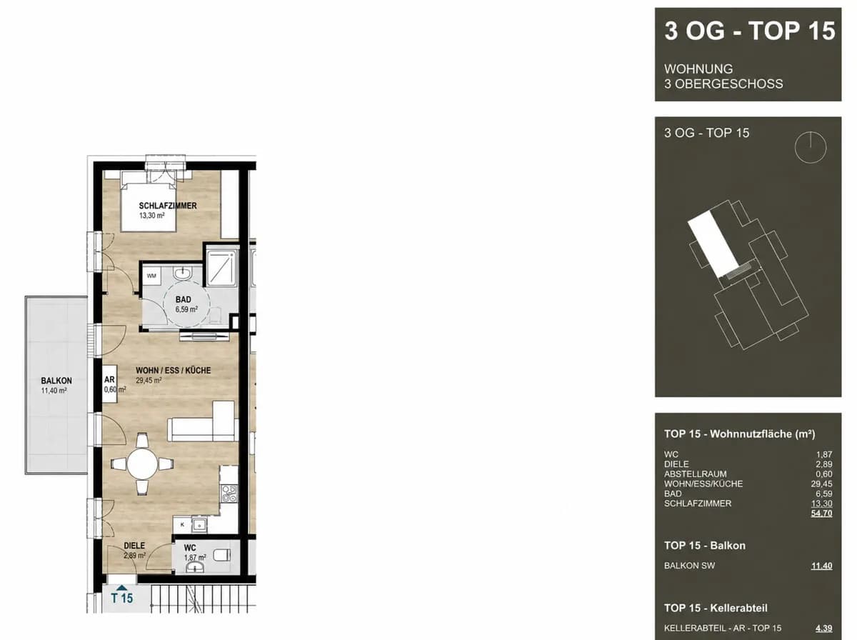 2-Zimmer-Wohnung mieten in Steyr – 55 m², € 847 – Bild 3 von 11