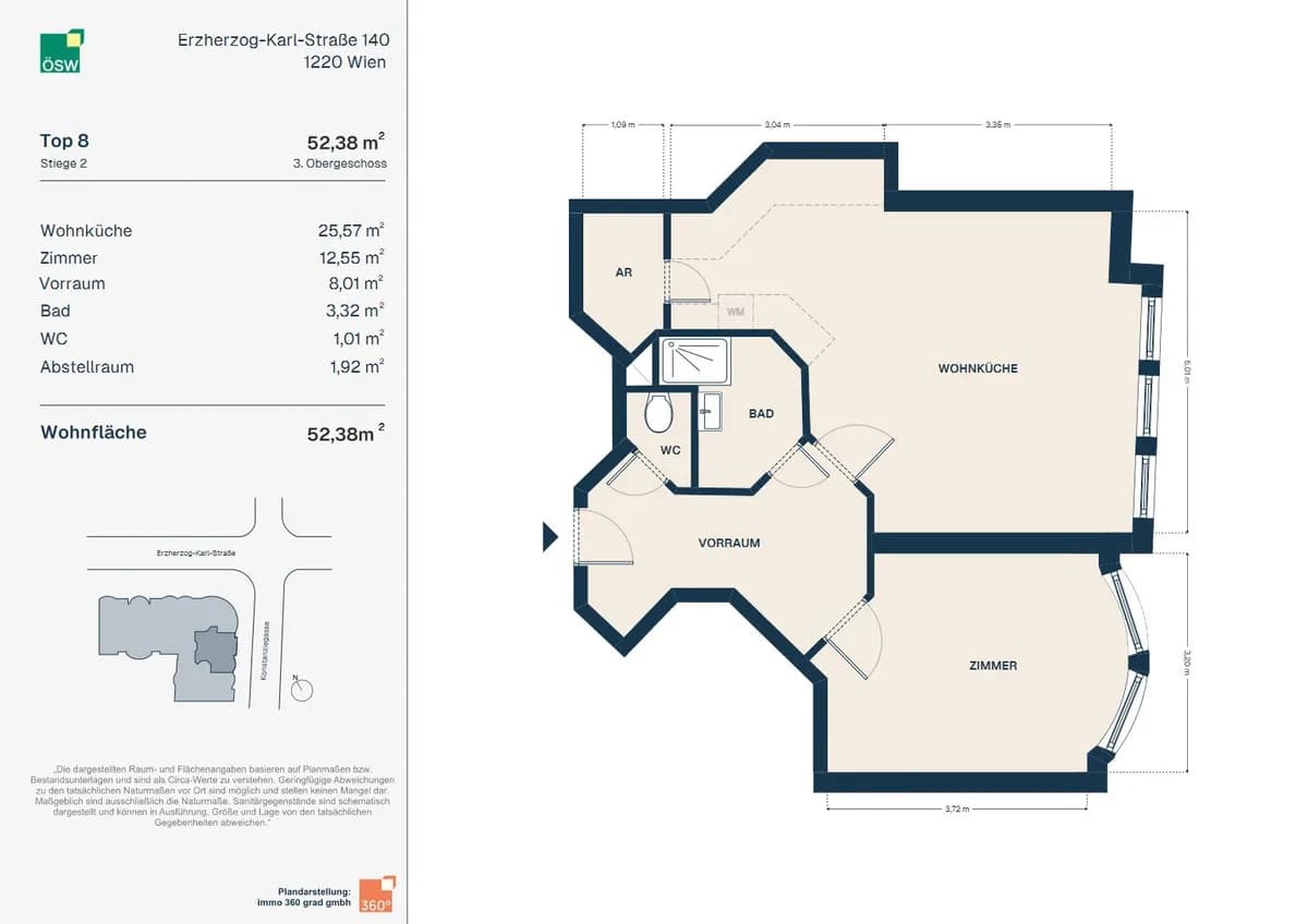 2-Zimmer-Wohnung mieten in Wien – 52,38 m², € 706 – Bild 2 von 8