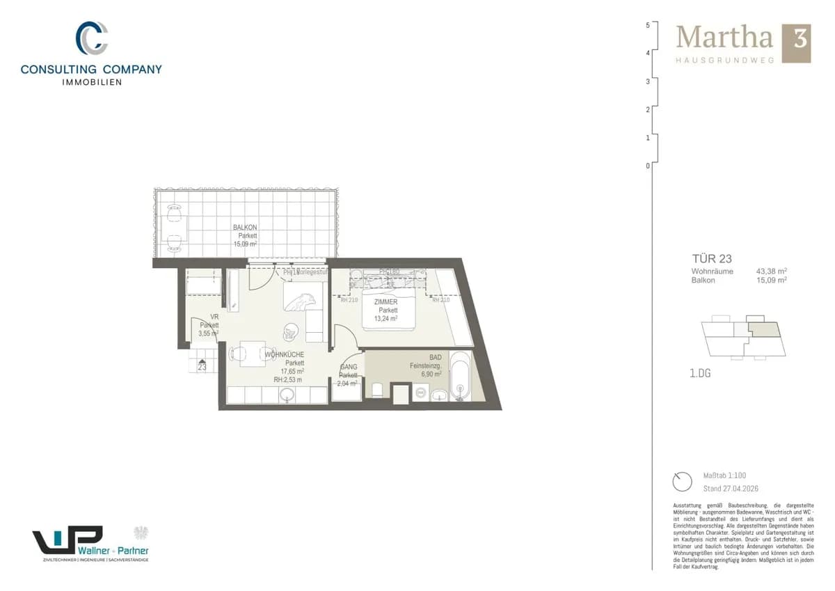 2-Zimmer-Wohnung kaufen in Wien – 43,38 m², € 299.700 – Bild 2 von 5