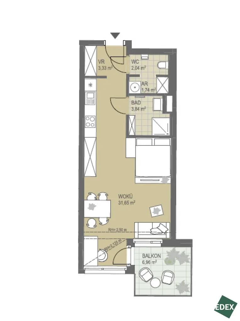 2-Zimmer-Wohnung mieten in Wien – 42 m², € 853 – Bild 9 von 9