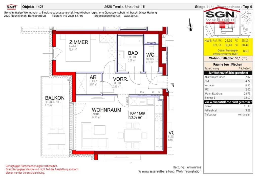 2-Zimmer-Wohnung mieten in Neunkirchen – 53,59 m², € 764 – Bild 6 von 6