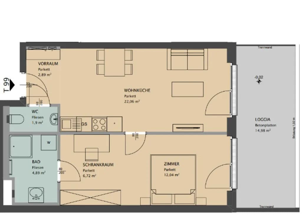2-Zimmer-Wohnung mieten in Wien – 65 m², € 1.399 – Bild 5 von 5