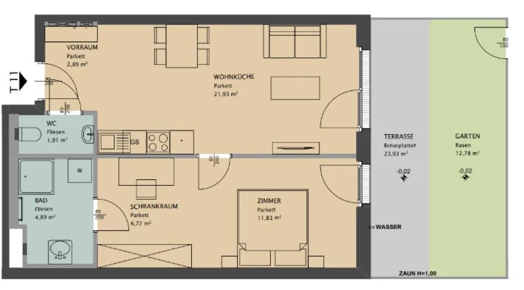 2-Zimmer-Wohnung mieten in Wien – 50 m², € 1.049 – Bild 6 von 6