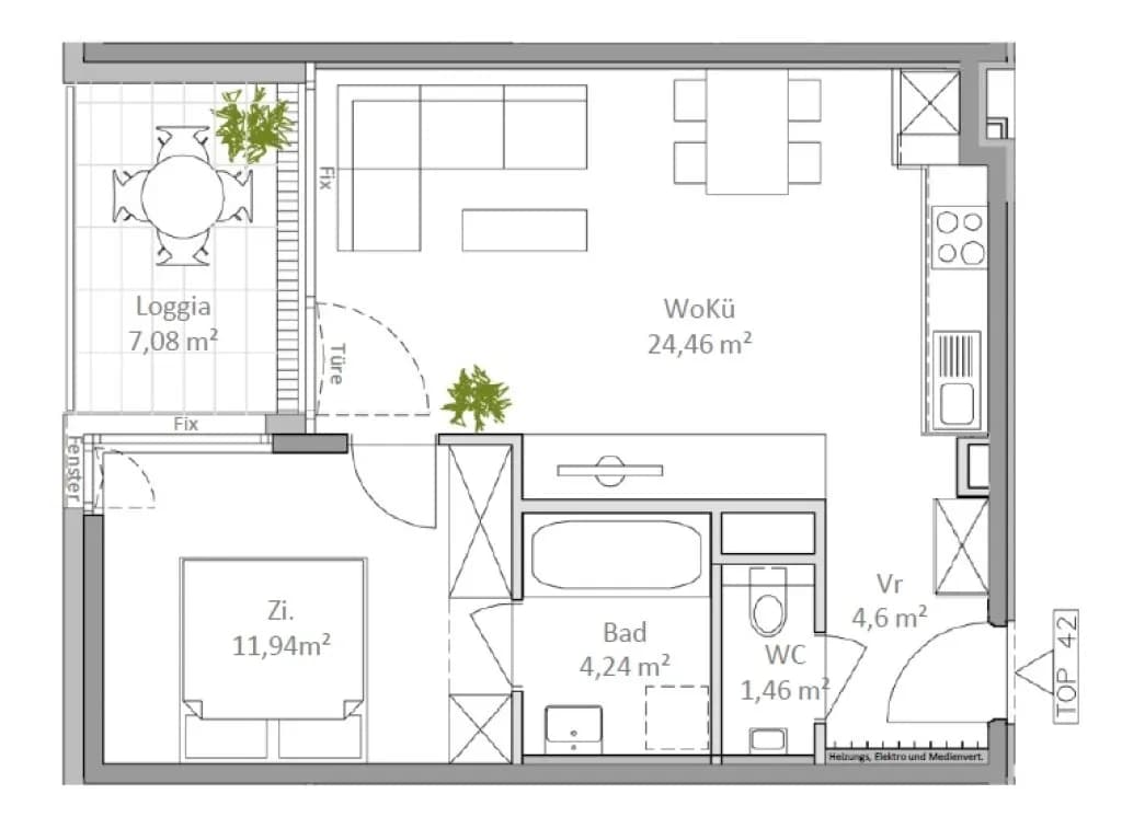 2-Zimmer-Wohnung mieten in Wien – 46,71 m², € 1.100 – Bild 6 von 7