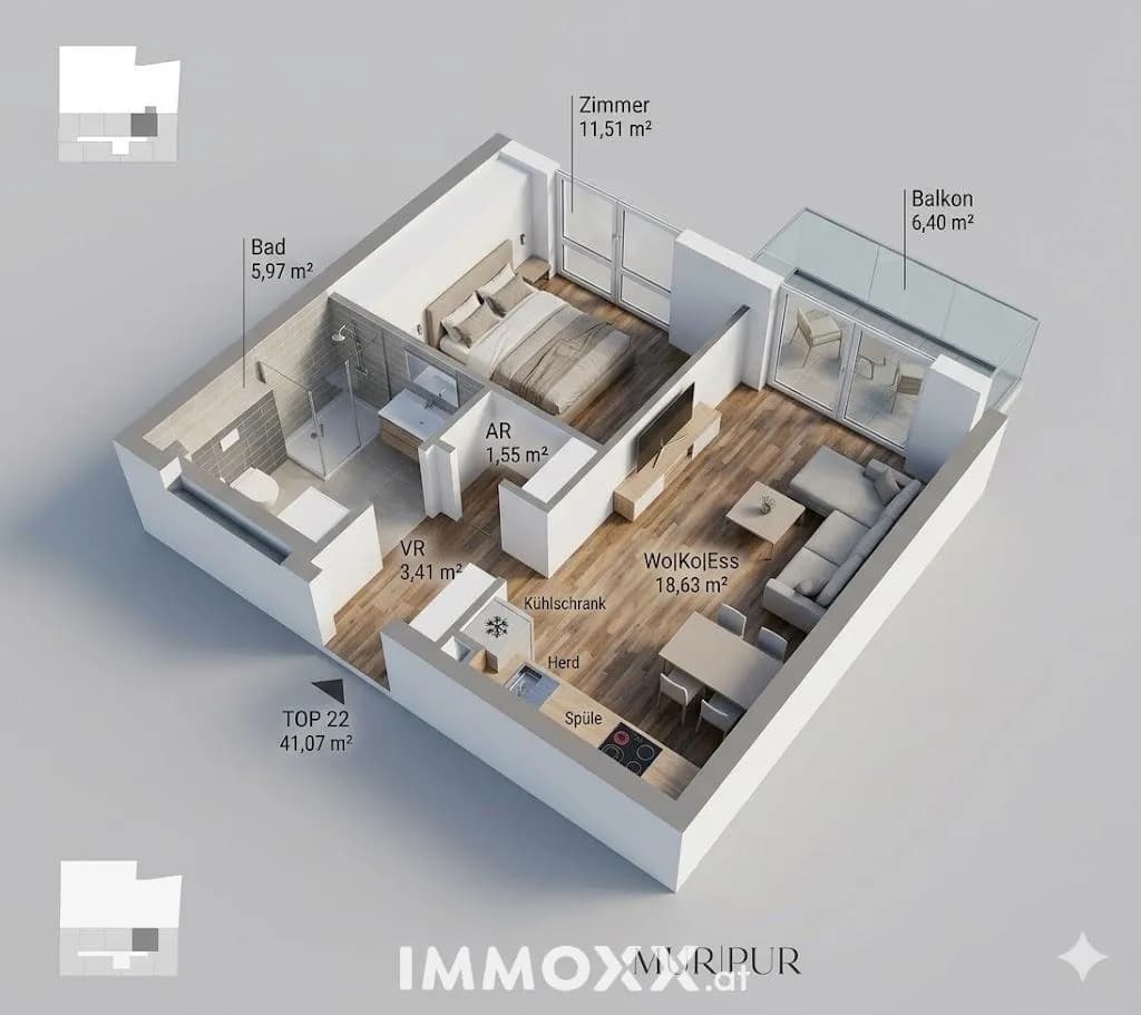 2-Zimmer-Wohnung kaufen in Graz – 41,07 m², € 220.258 – Bild 1 von 4
