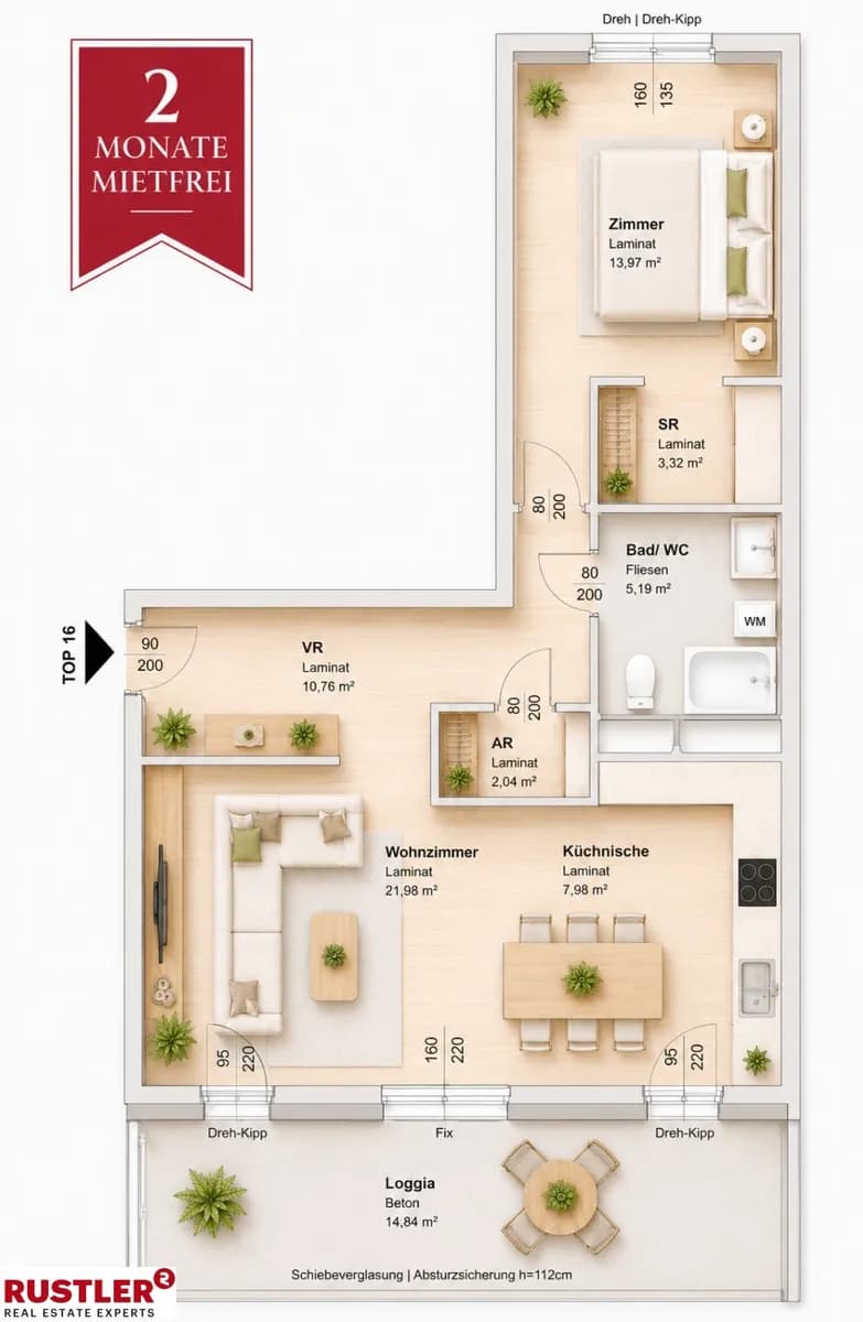 2-Zimmer-Wohnung mieten in Graz – 80,08 m², € 798 – Bild 1 von 2