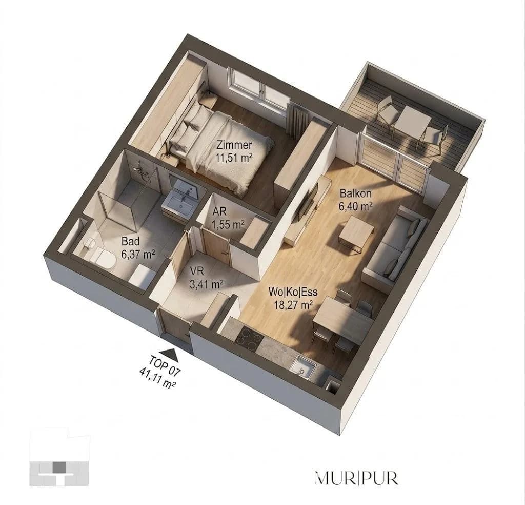 2-Zimmer-Wohnung kaufen in Graz – 57,51 m², € 457.769 – Bild 2 von 4