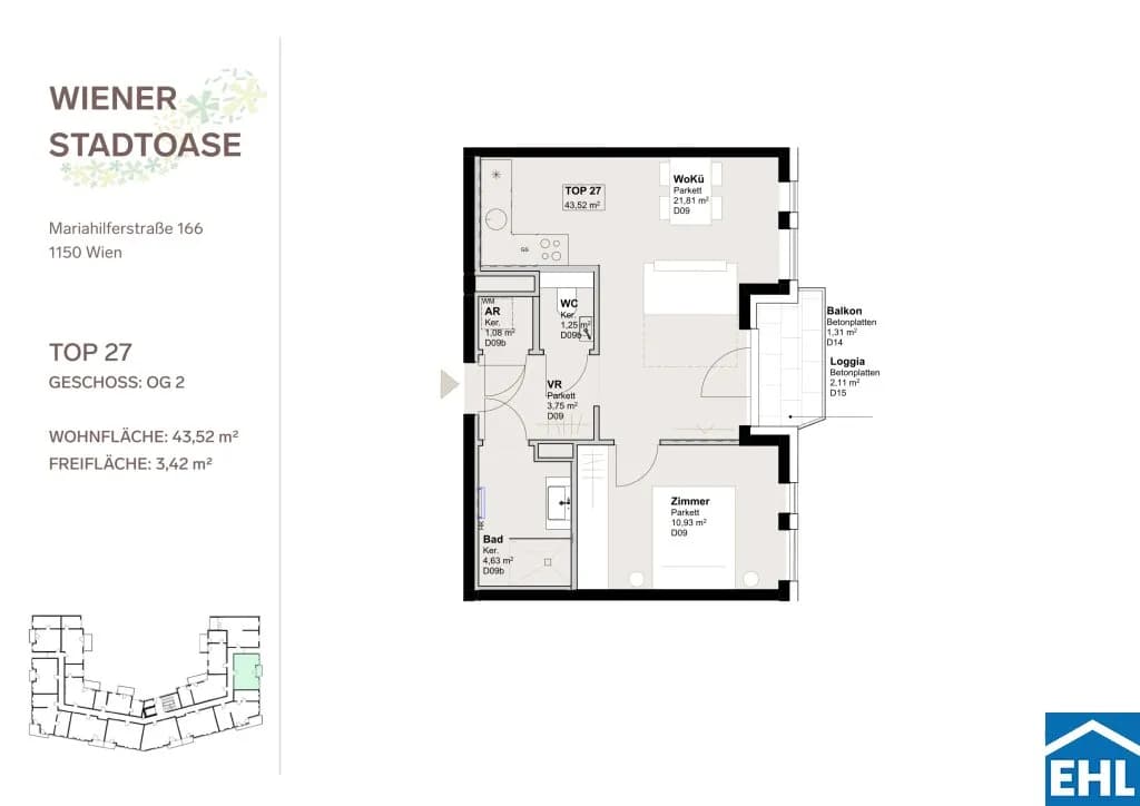 2-Zimmer-Wohnung mieten in Wien – 43,52 m², € 1.055 – Bild 13 von 13