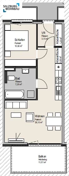 2-Zimmer-Wohnung mieten in Salzburg-Umgebung – 52 m², € 1.210 – Bild 2 von 2