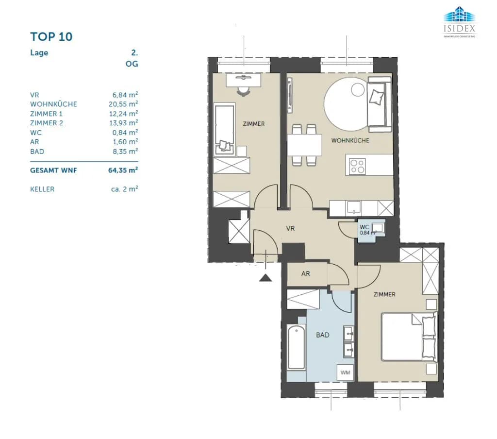 3-Zimmer-Wohnung kaufen in Wien – 68 m², € 810.000 – Bild 2 von 2
