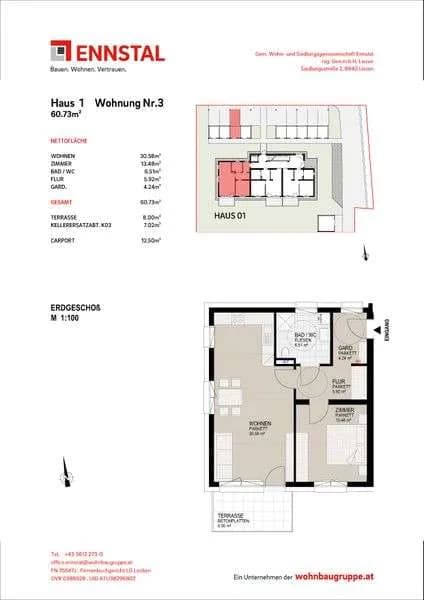 2-Zimmer-Wohnung mieten in Leoben – 60,73 m², € 885 – Bild 2 von 2