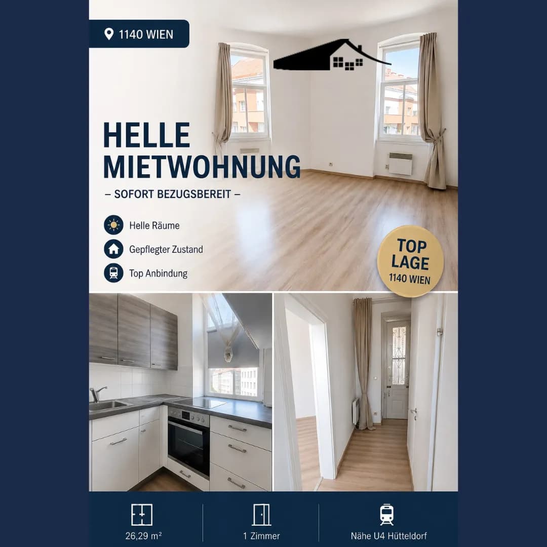 1-Zimmer-Wohnung mieten in Wien – 26,29 m², € 530