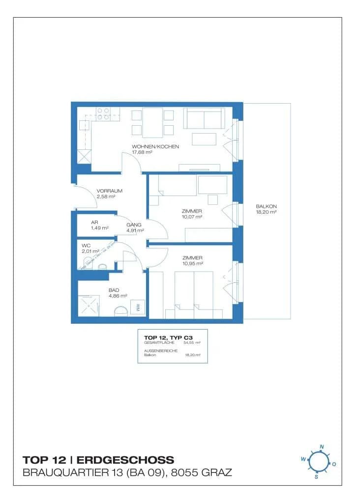 3-Zimmer-Wohnung kaufen in Graz – 54,55 m², € 240.000 – Bild 8 von 8