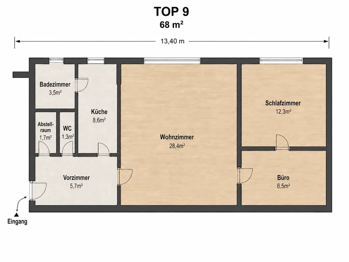 2-Zimmer-Wohnung mieten in Wien – 68 m², € 1.130