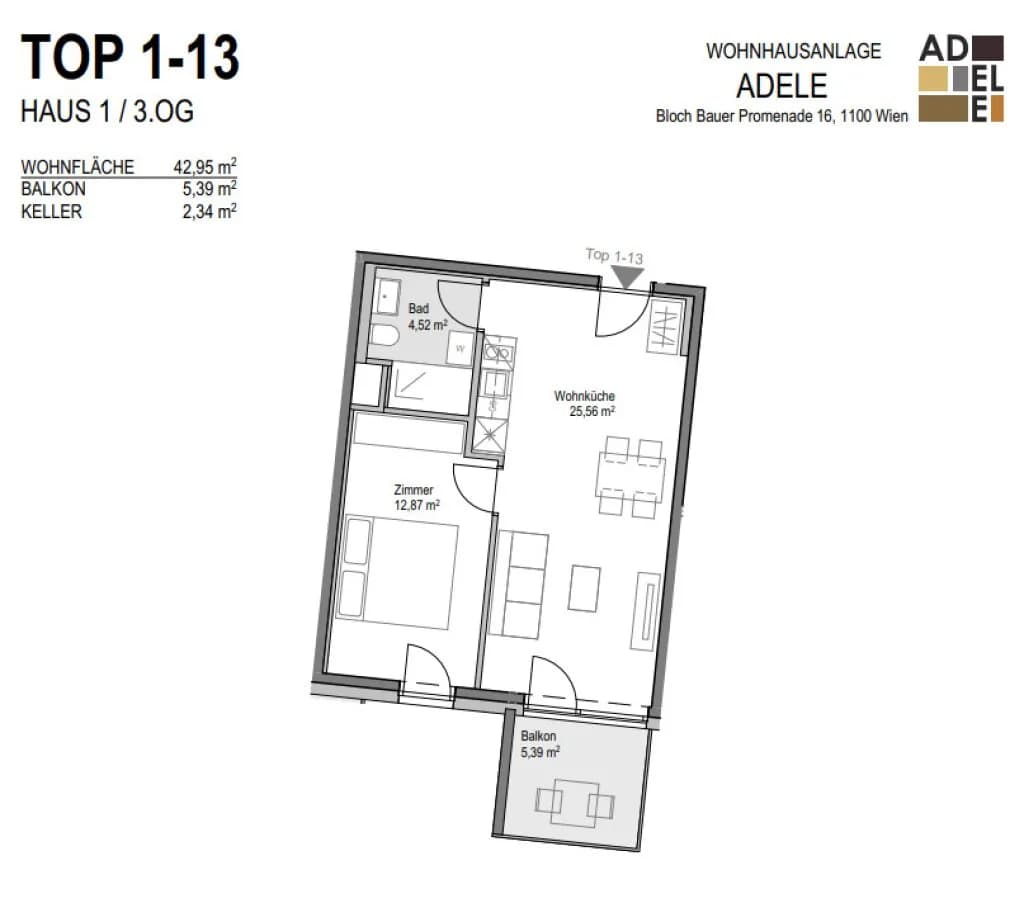 2-Zimmer-Wohnung mieten in Wien – 42,95 m², € 990 – Bild 12 von 13