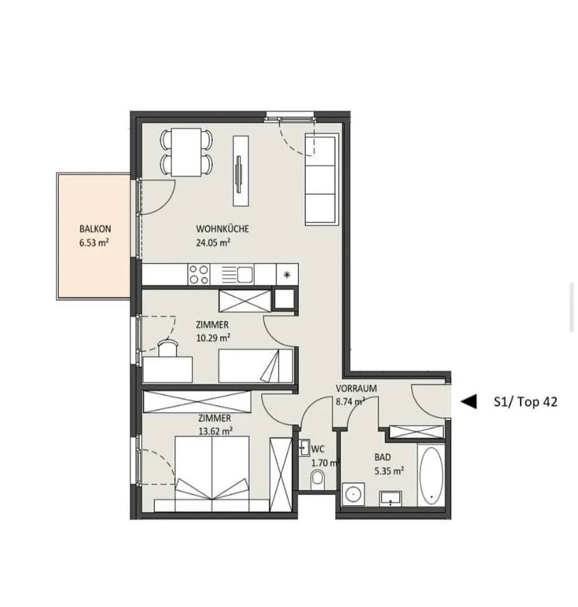 3-Zimmer-Wohnung mieten in Wien – 64 m², € 1.039