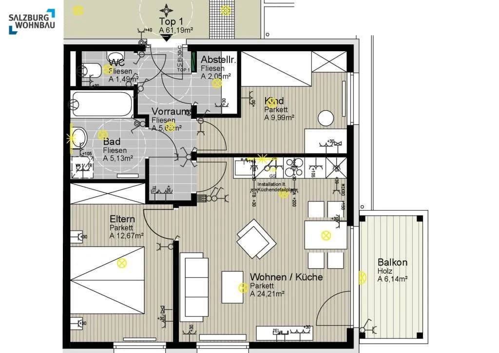 3-Zimmer-Wohnung mieten in Sankt Johann im Pongau – 61 m², € 786 – Bild 2 von 2