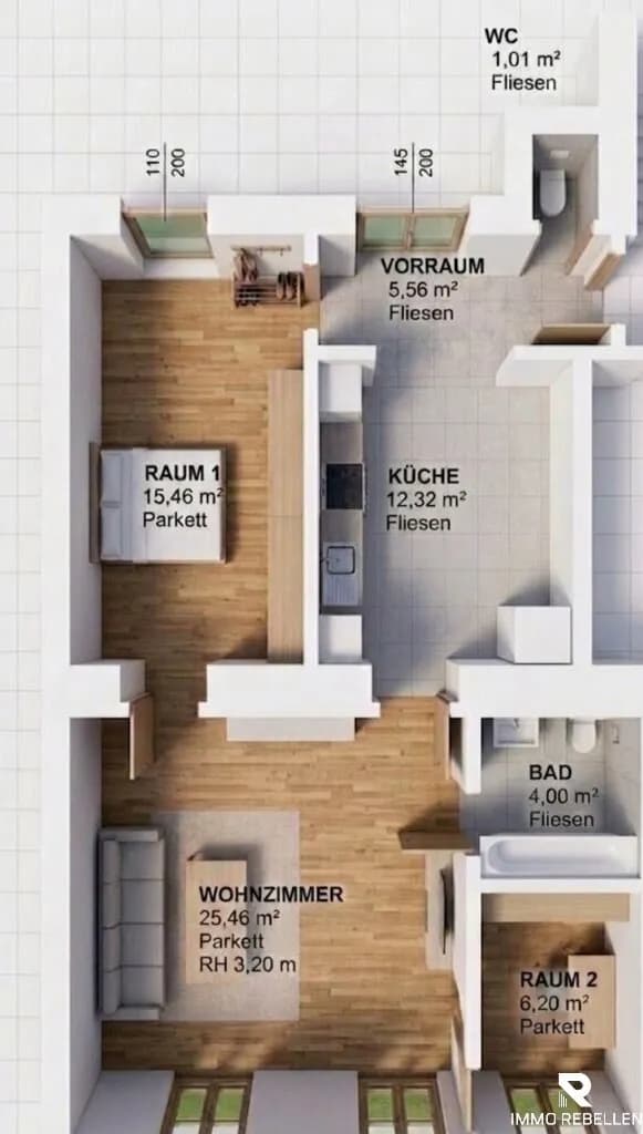 3-Zimmer-Wohnung mieten in Wien – 70 m², € 845 – Bild 10 von 11