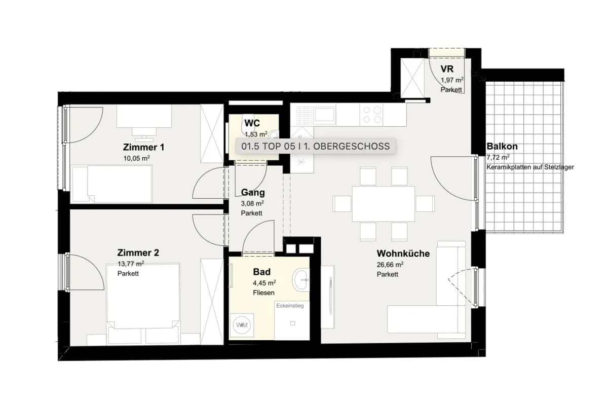 3-Zimmer-Wohnung mieten in Baden – 61,51 m², € 1.137 – Bild 10 von 10