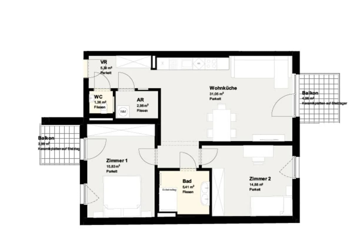 3-Zimmer-Wohnung mieten in Baden – 76,9 m², € 1.431 – Bild 13 von 13