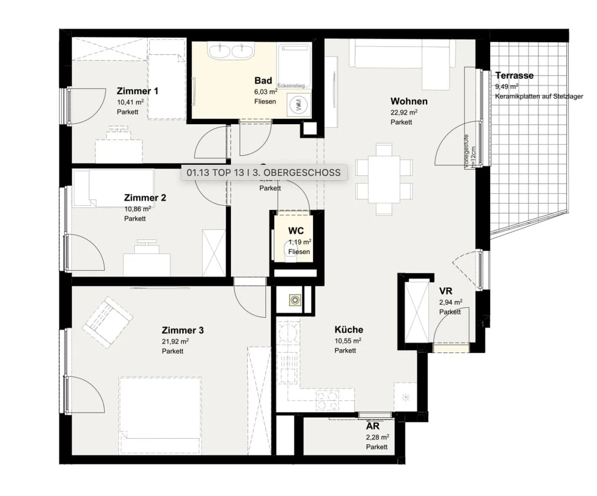 4-Zimmer-Wohnung mieten in Baden – 95,92 m², € 1.929 – Bild 13 von 13