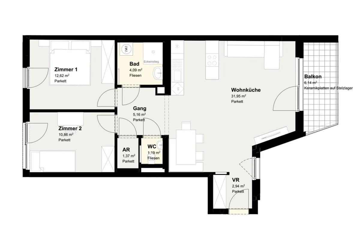 3-Zimmer-Wohnung mieten in Baden – 70,18 m², € 1.335 – Bild 10 von 10