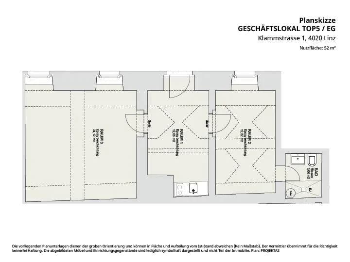 3-Zimmer-Gewerbeimmobilie mieten in Linz – 52 m², € 860 – Bild 7 von 7