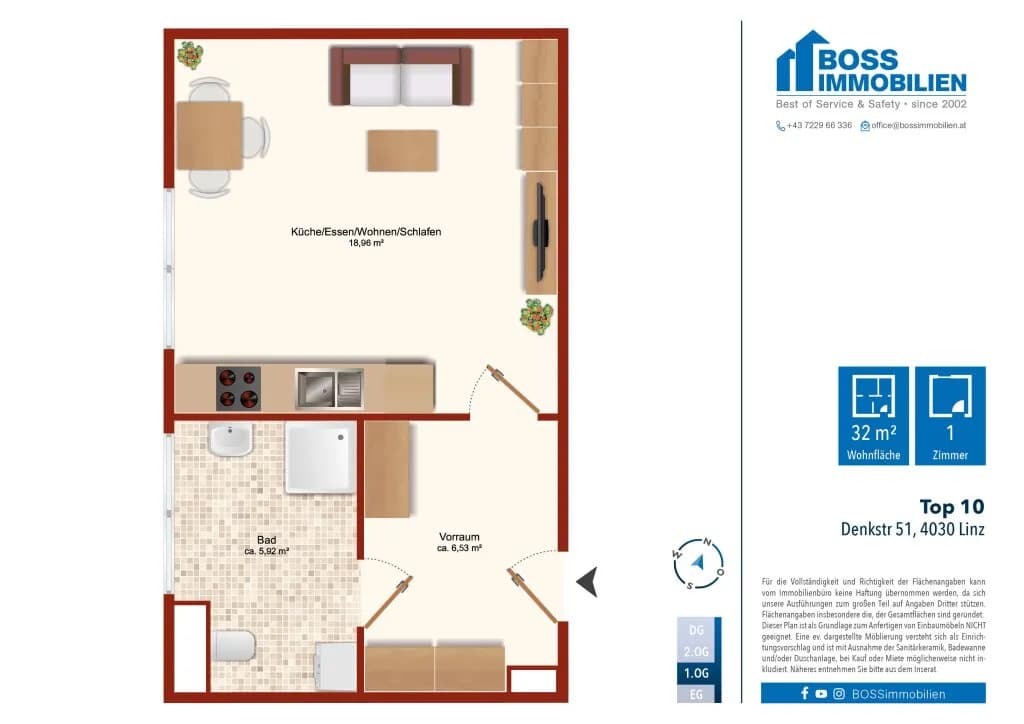 1-Zimmer-Wohnung mieten in Linz – 31,66 m², € 567 – Bild 11 von 11