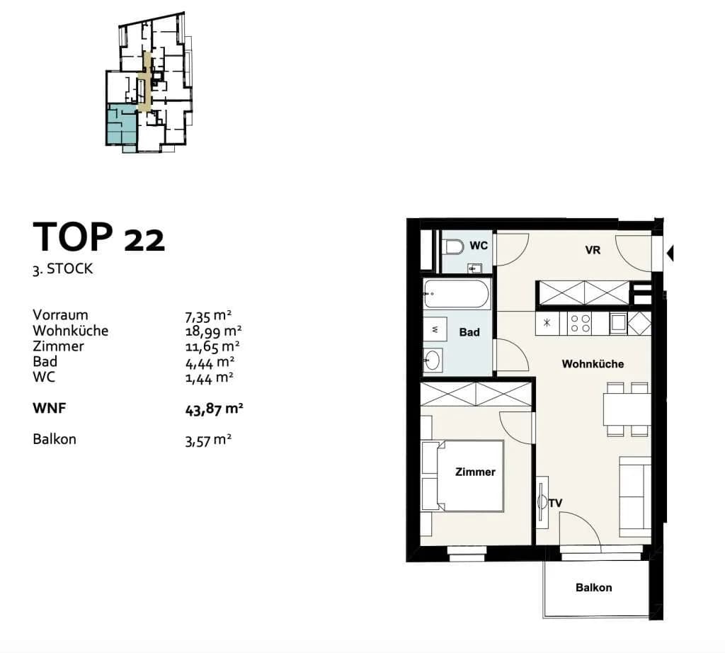 2-Zimmer-Wohnung kaufen in Wien – 43,87 m², € 339.000 – Bild 14 von 14