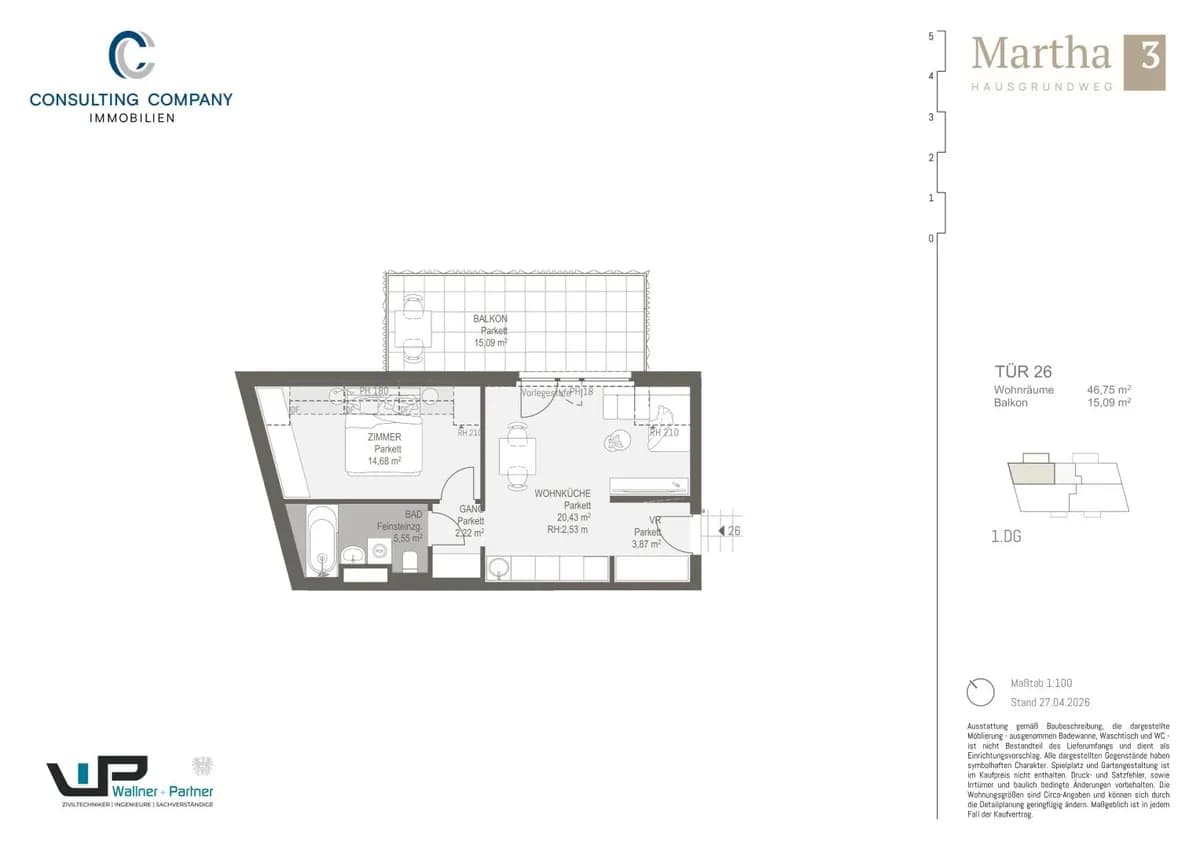 2-Zimmer-Wohnung kaufen in Wien – 46,75 m², € 319.600 – Bild 2 von 5