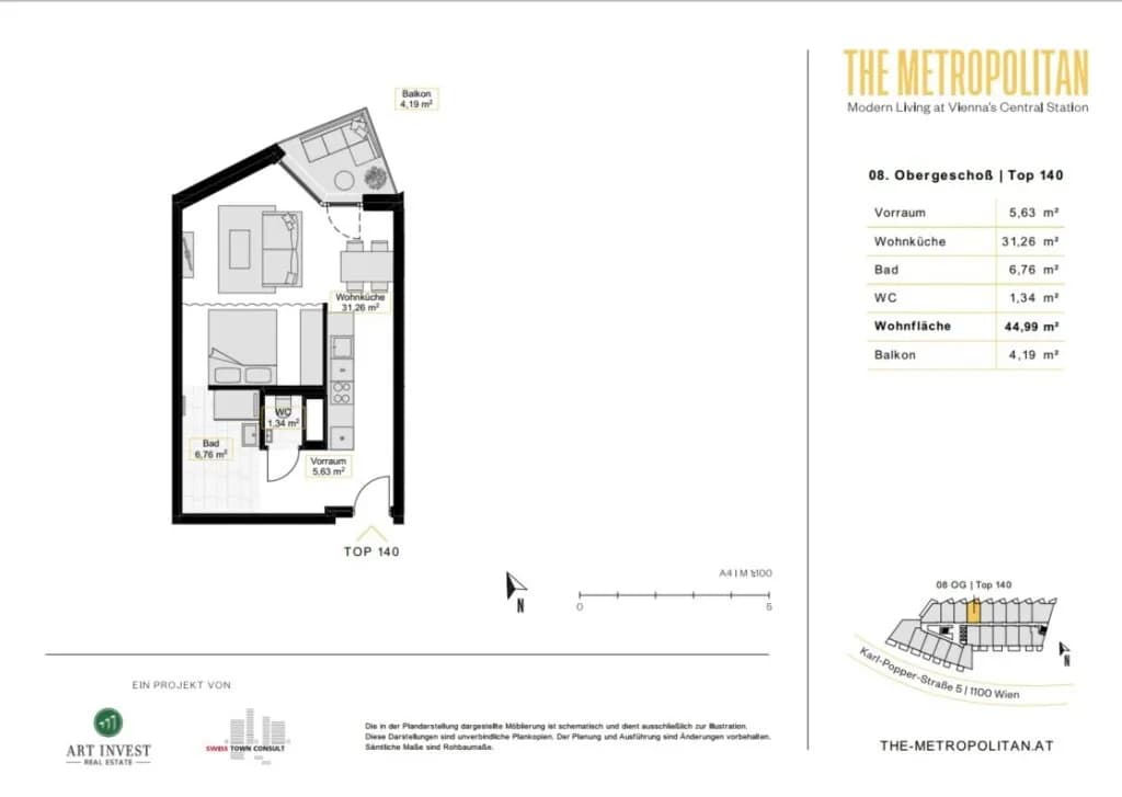1-Zimmer-Wohnung mieten in Wien – 44,99 m², € 920 – Bild 11 von 11